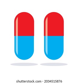 
dos comprimidos de color azul claro-rojo. ilustración vectorial