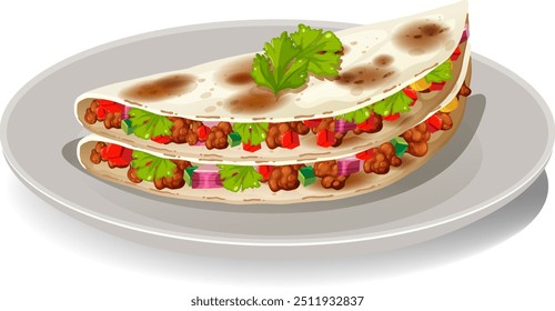 Two tacos filled with beans and vegetables