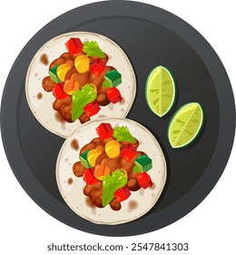 Dois tacos com legumes e fatias de limão