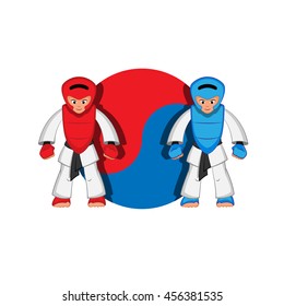 Two taekwondo fighters red and blue