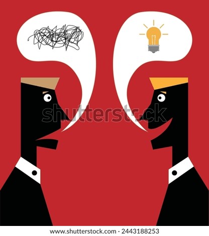 Two Talking People Great Business Idea and Failure Concept. Business conversation and management concept vector art