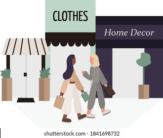 Two talking women at the shopping