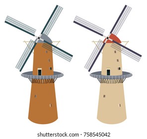 Two tall Dutch windmill