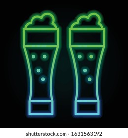 Two tall glasses of beer, foam icon in nolan neon colorful style. Simple thin line, outline vector of saint patrick's day for ui and ux, website or mobile application