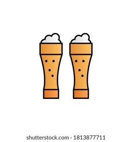 Two tall glasses of beer, foam color gradient vector icon