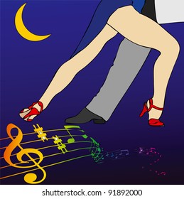 Two Tango Dancers dance under a crescent moon