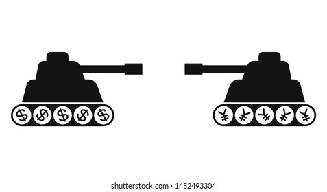 Two tank silhouette facing each other vector illustration