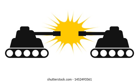 Two tank silhouette facing each other vector illustration