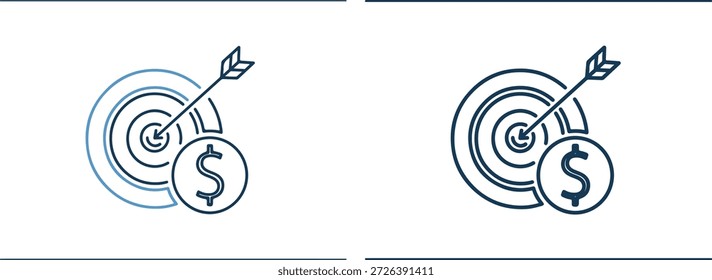 Two targets with dollar signs and arrows on them, one outlined in blue, on a pure white background