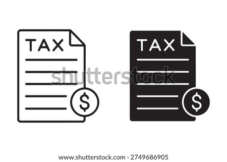 Two tax documents with dollar coins on a white background