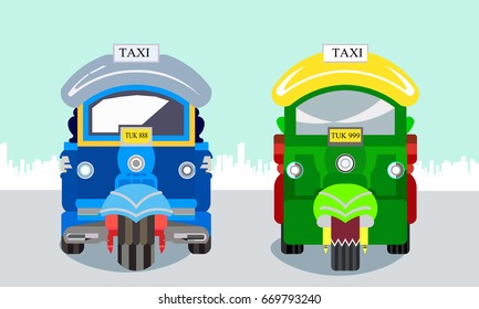Two Taxis Front View Vector Illustration