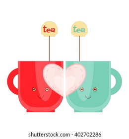 Two Tea Mugs Isolated on White Background. Vector Illustration.