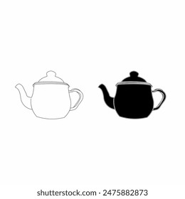 two teapots in black and white with smooth vector lines in a classic shape