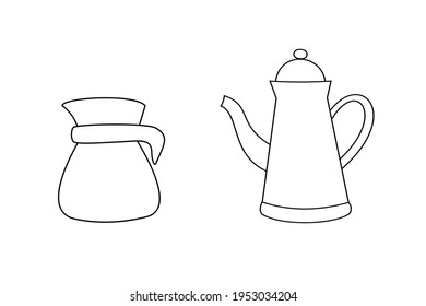 Zwei Teppiche auf weißem Hintergrund. Umrisszeichnung. Schwarze Kontur. Vektorgrafik. Design-Elemente.