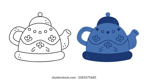 Two teapots with a pattern. Hand drawn clip art for your project.