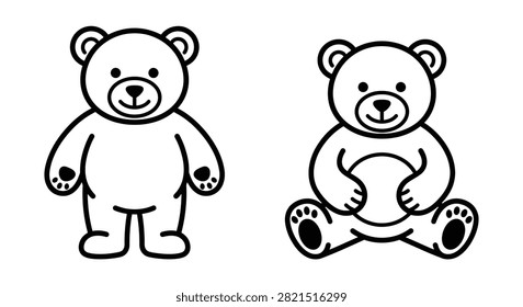 Two Teddy Bear Line Art Illustrations On A White Background cub stuffed