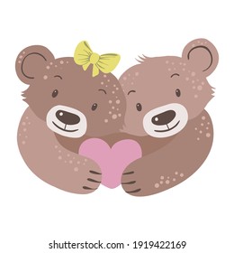Dos osos de peluche con un gran corazón en sus patas aislados en un fondo blanco. Los osos de peluche están aislados en un fondo blanco.
