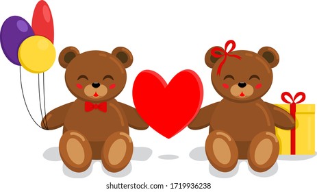 Two teddy bears celebration cartoon characters