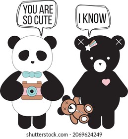 dos osos de peluche y lindos animales ilustraciones vectoriales esenciales para camisetas.eps