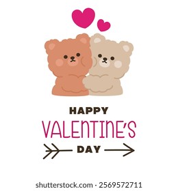 Two Teddy Bears Hugging with Valentine's Day Text Vector Illustration