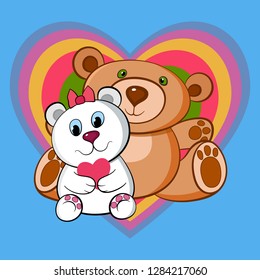 two Teddy bears love each other with hearts