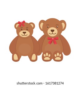 Two teddy bears sitting together vector illustration on a white background