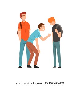 Two teen students mocking another at school, conflict between teenagers, mockery and bullying at school vector Illustration on a white background