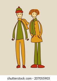 two teenage boys isolated on beige background