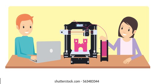 Two teenager Printing a Model using 3d Printer