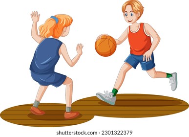 Two Teenagers Playing Basketball Together illustration