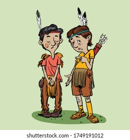 Two teens dressed as Indians. Two Indians boys.