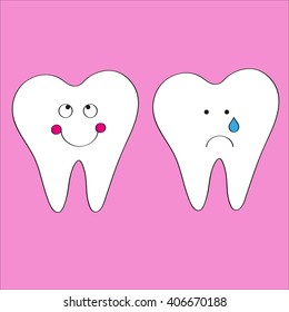 Two teeth: cheerful and sad