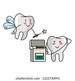 two teeth with dental floss