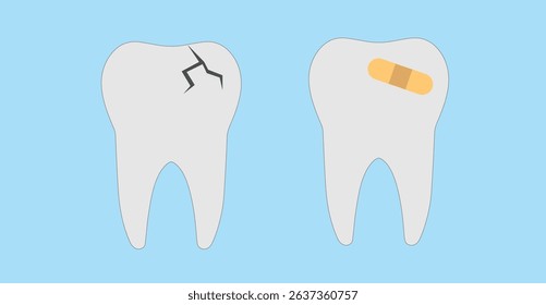 two teeth on a blue background, 
