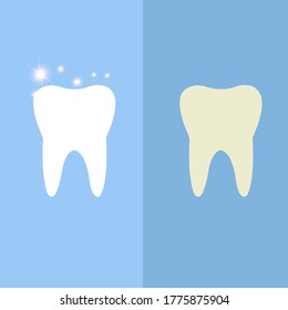 two teeth. one healthy and one sick on a blue background logo banner