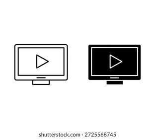 Duas telas de televisão com botão de reprodução, um fundo branco e um fundo preto