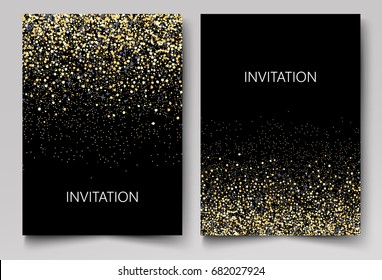 Two Template Design Of Invitation With Gold Sequin.Festive Design Postcards,invitations,brochures