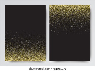 Two template design of invitation with gold sequin.Festive design postcards,invitations,brochures