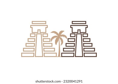  Two Temple with palm tree logo icon design template vector illustration