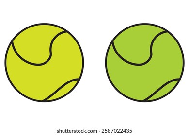 
Two Tennis ball Icon with black outline .Green Tennis ball icon vector logo design flat style. Tennis Ball icon vector design template on white background.