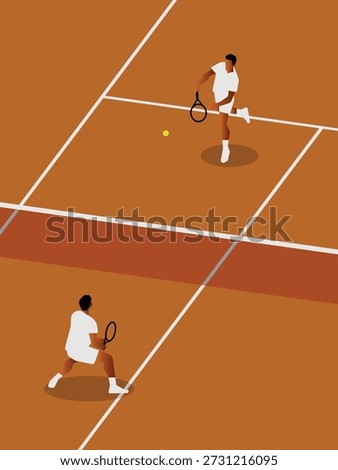 Two tennis players in motion on a clay court, capturing energy, focus, and competition.