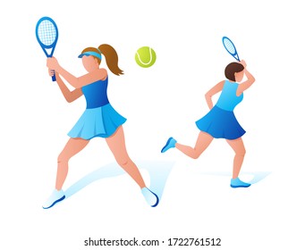 two tennis players play with rackets. championship, training. Vector illustration. Winning the sports team competition