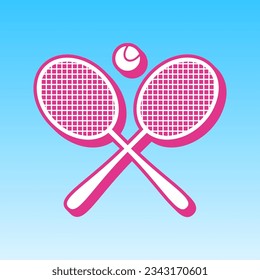 Two tennis racket with ball sign. Cerise pink (Barbie) with white Icon at picton blue background. Illustration.