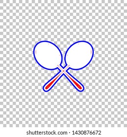 Two tennis racket sign. Red, white and contour icon at transparent background. Illustration.