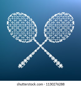 Two tennis racket sign. Vector. White textured icon at lapis lazuli gradient background.