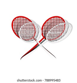 Two tennis racket sign. Vector. Detachable paper icon with red body stock. Isolated.