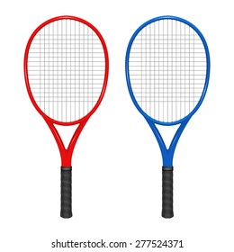 Two tennis rackets - red and blue. Vector EPS10 illustration. 