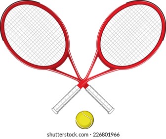 Two Tennis rackets with yellow ball sports equipment symbols vector illustration.
