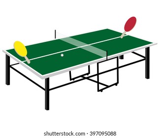 Two tennis table racket yellow and red colors and a tennis bead