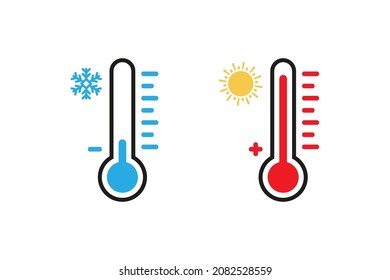 Two termometer show cold and heat. Vector in flat design